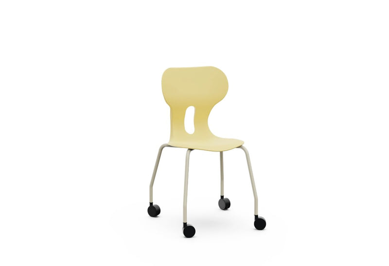 LIA TABLE – Chair with PP Base and Castors, Folding Writing Tablet, Lower Tray – Light Yellow