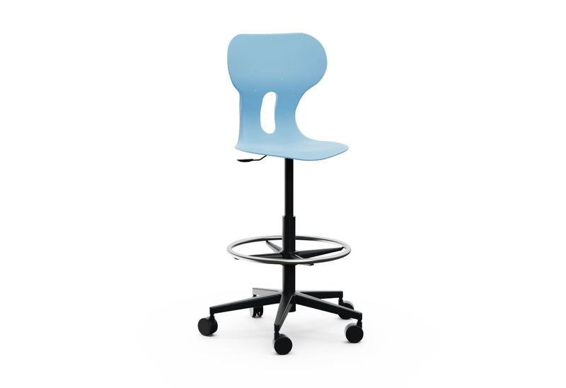 LIA STOOL – Swivel Plastic Chair, Gas Lift, Wheeled Base – Ocean Blue