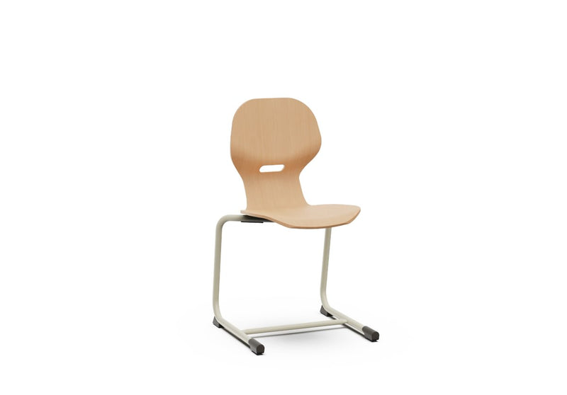 LIA WOOD CANTILEVER - Chair with Wooden Shell and Metal Frame. Warm Grey. Size 5.