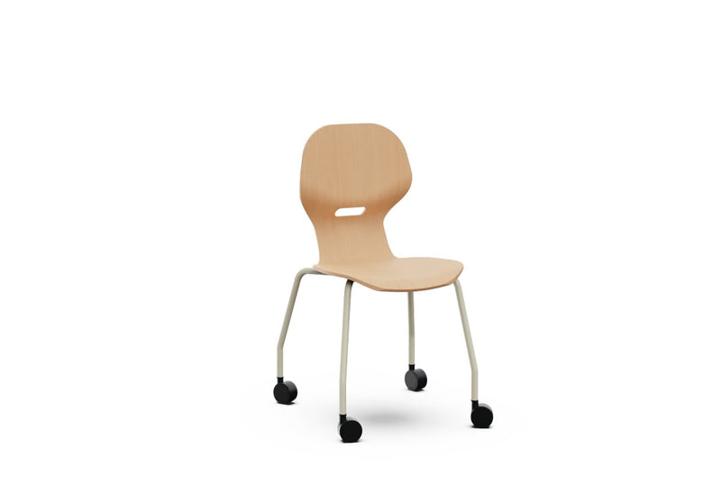 LIA WOOD CASTORS - Wooden Chair with Metal Frame. Warm Grey with Casters. Size 5.