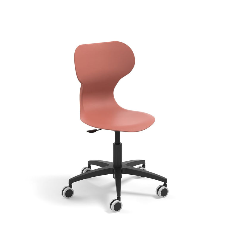 MIA LIFT - Swivel plastic chair with castors. Stroke gas lift. Adjust.height S5-S7. Terracotta red