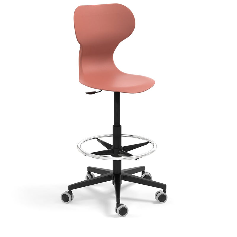 MIA STOOL - High swivel plastic stool with castors. Stroke gas lift. Colour black