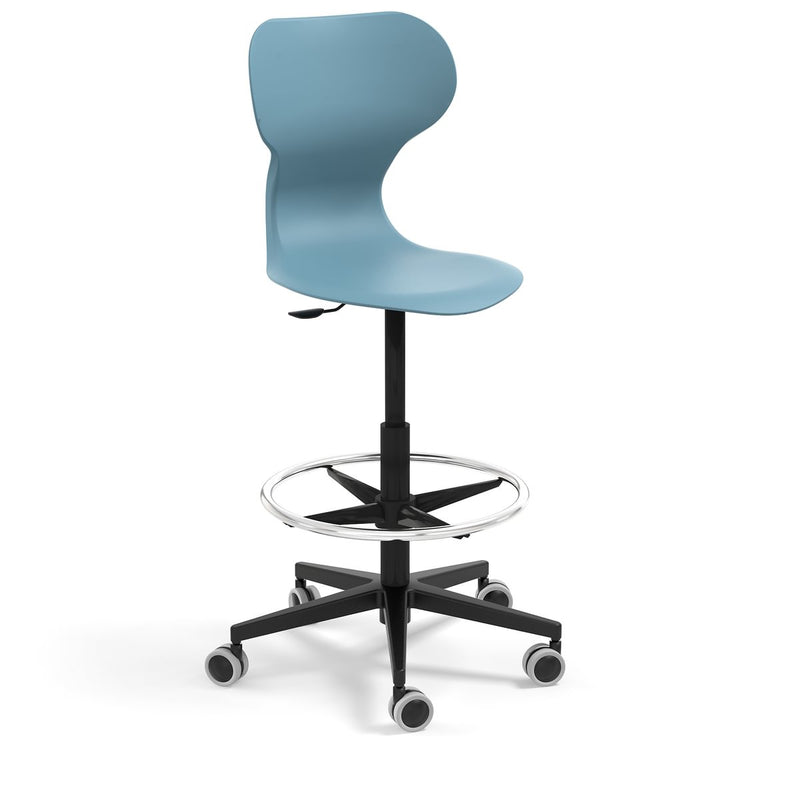 MIA STOOL - High swivel plastic stool with castors. Stroke gas lift. Ochre