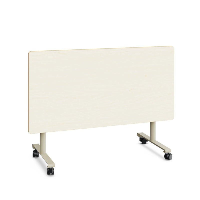 MINIFLOOP- Folding table. metal frame, Warm Grey- castors. tabletop. Maple White. 1390x680mm. Size 3