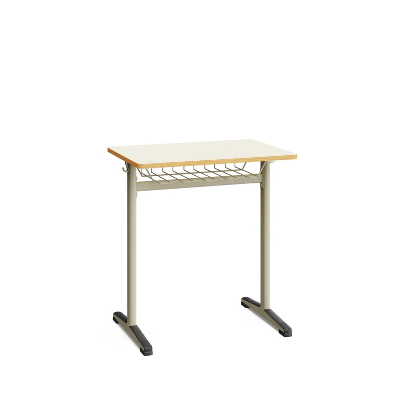 NAXEL -Single student desk. Metal frame Warm Gray. Tabletop Maple White. Rack drawer. Size 6
