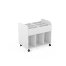 DAN- High book trolley with castors. White. Coulered side panels in Maple White