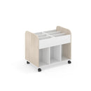 DAN- High book trolley with castors. White. Coulered side panels in Terracota