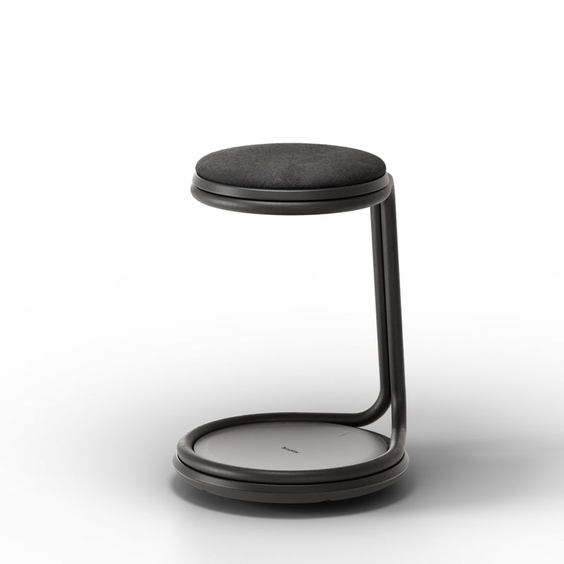 JON - Swing stool with a rounded base. Strackable. Black