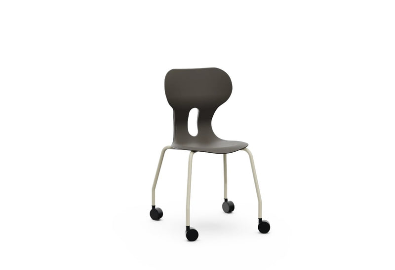 LIA TABLE – Chair with PP Base and Castors, Folding Writing Tablet, Lower Tray – Graphite Black
