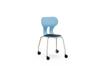 LIA TABLE – Chair with PP Base and Castors, Folding Writing Tablet, Lower Tray – Ocean Blue