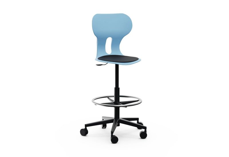 LIA STOOL – Swivel Plastic Chair, Gas Lift, Wheeled Base – Ocean Blue