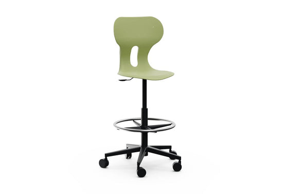 LIA STOOL – Swivel Plastic Chair, Gas Lift, Wheeled Base – Olive Green