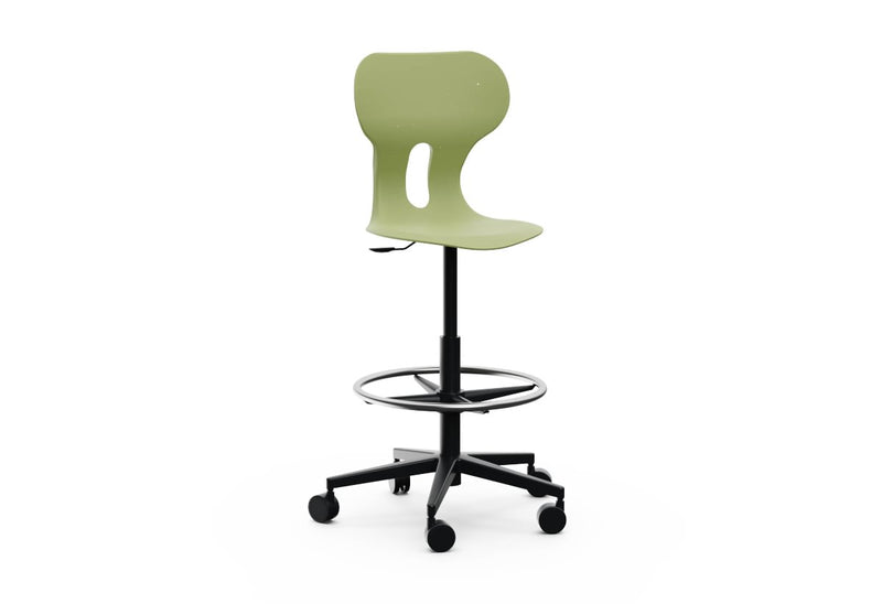 LIA STOOL – Swivel Plastic Chair, Gas Lift, Wheeled Base – Olive Green