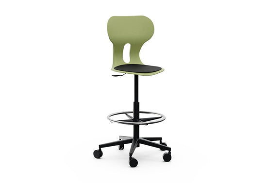 LIA STOOL – Swivel Plastic Chair, Gas Lift, Wheeled Base – Olive Green