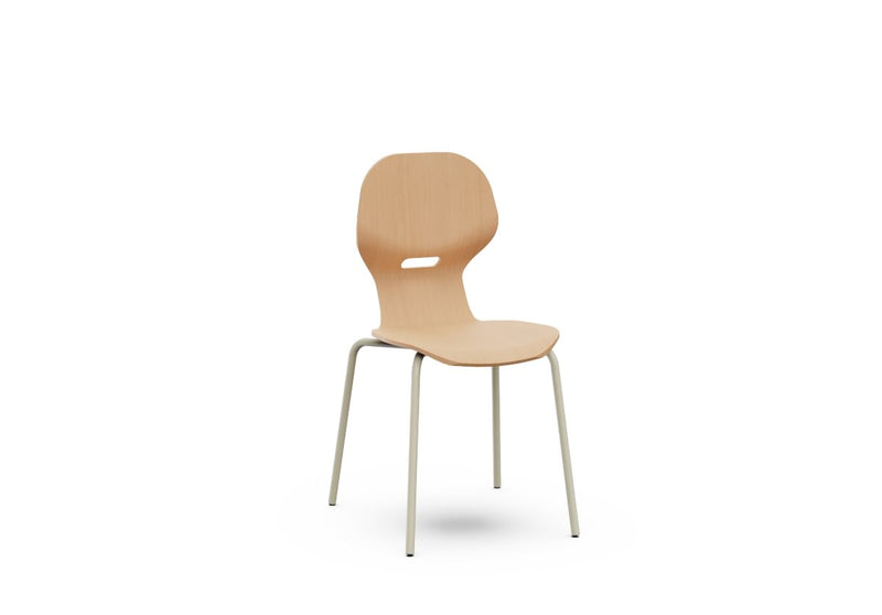 LIA WOOD BASIC – Wooden Shell Chair with Metal Frame, Warm Grey. Size 6.