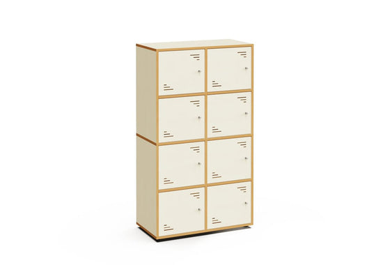 LOCKY 2×4 – 8-Locker Cabinet – White Maple Interior – Terracotta Nova Exterior Finish