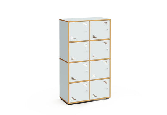LOCKY 2×4 – 8-Locker Cabinet – White Maple Interior – Terracotta Nova Exterior Finish