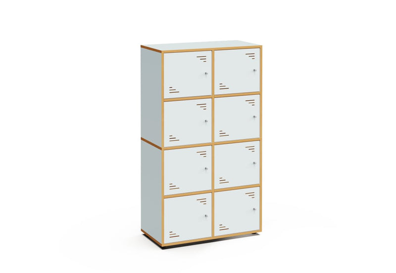 LOCKY 2×4 – 8-Locker Cabinet – White Maple Interior – Terracotta Nova Exterior Finish