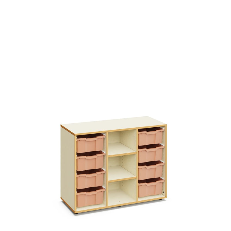 LUCY - Cabinet maple white with 3 columns and 8 large warm grey trays