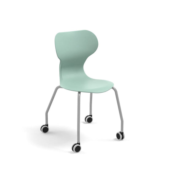 MIA TABLE - Swivel PP chair with castors. Folding table, drink holder, lower tray. Ivory white