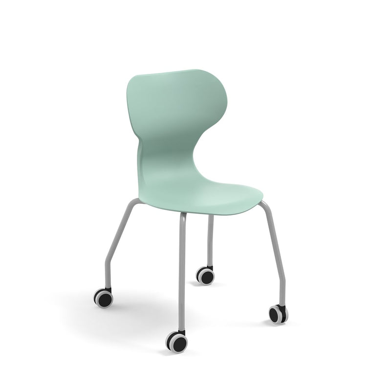 MIA TABLE - Swivel PP chair with castors. Folding table, drink holder, lower tray. Ivory white
