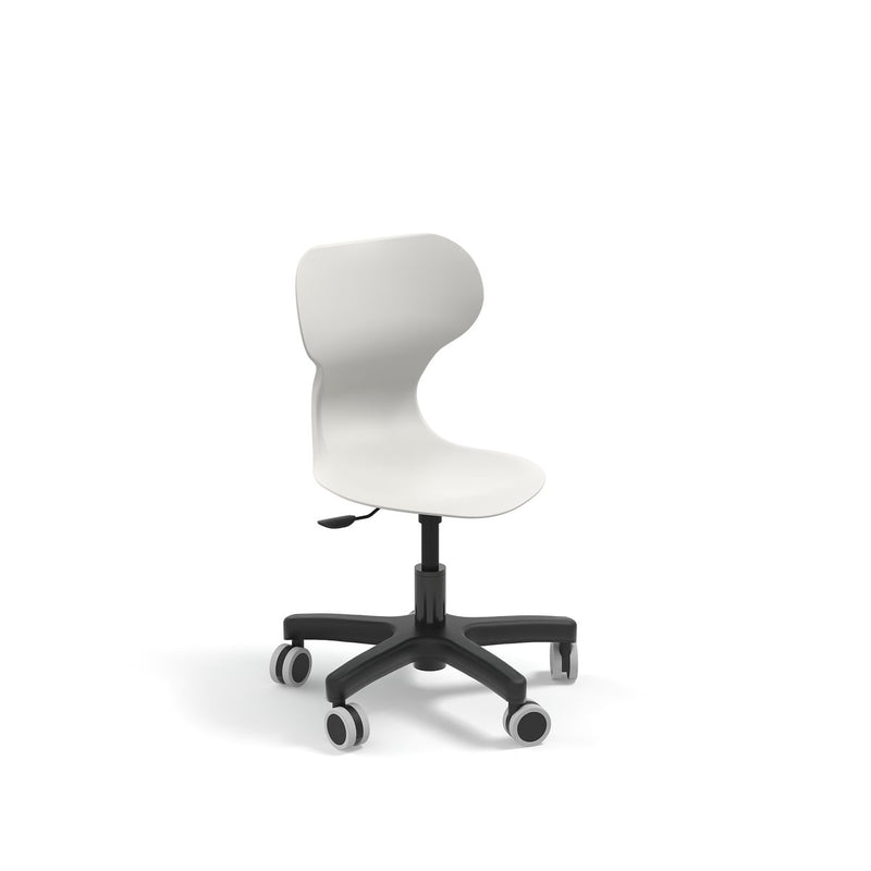 MIA MINI LIFT - Swivel plastic low chair, gas lift and castors. Ivory white