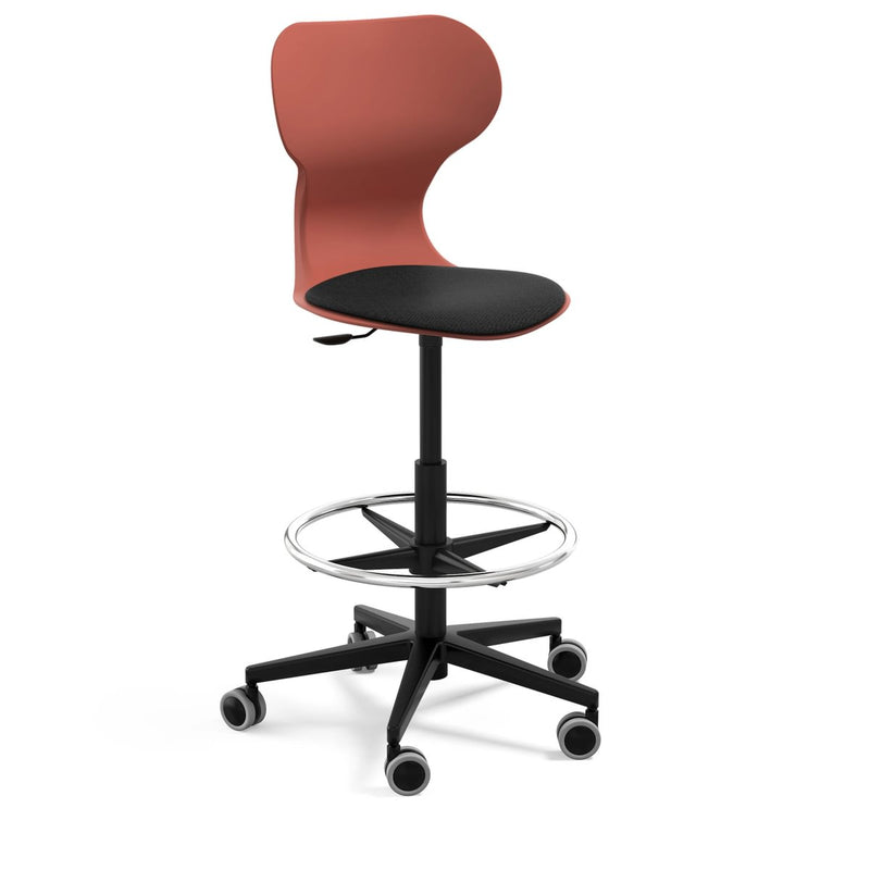 MIA STOOL - High swivel plastic stool with castors. Stroke gas lift. Ivory white