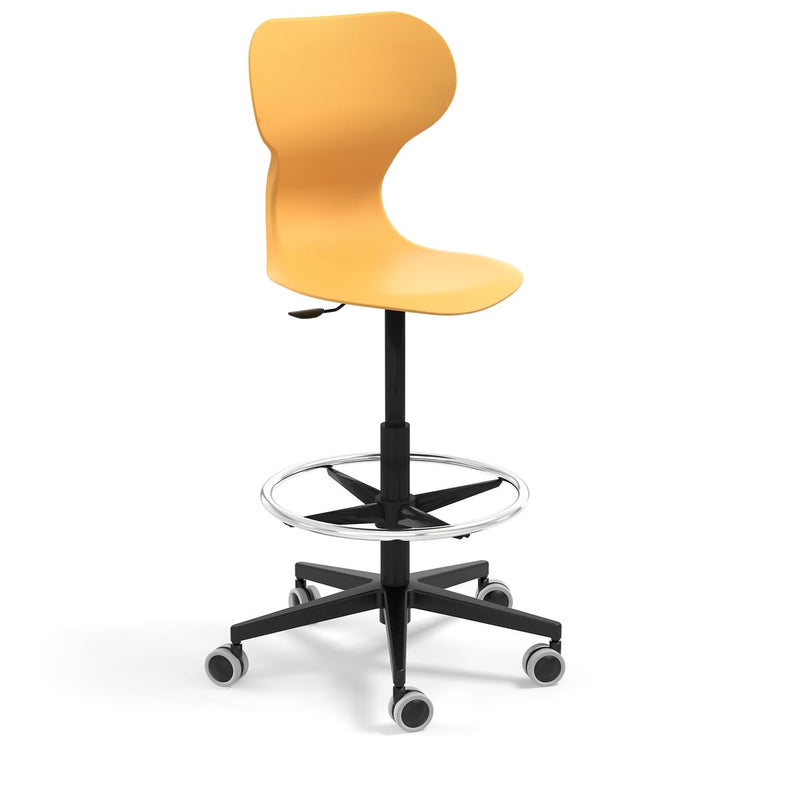 MIA STOOL - High swivel plastic stool with castors. Stroke gas lift. Colour black