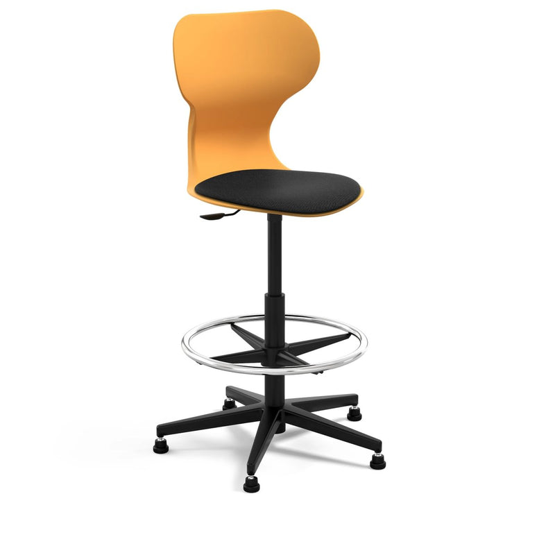 MIA STOOL - High swivel plastic stool with castors. Stroke gas lift. Ochre