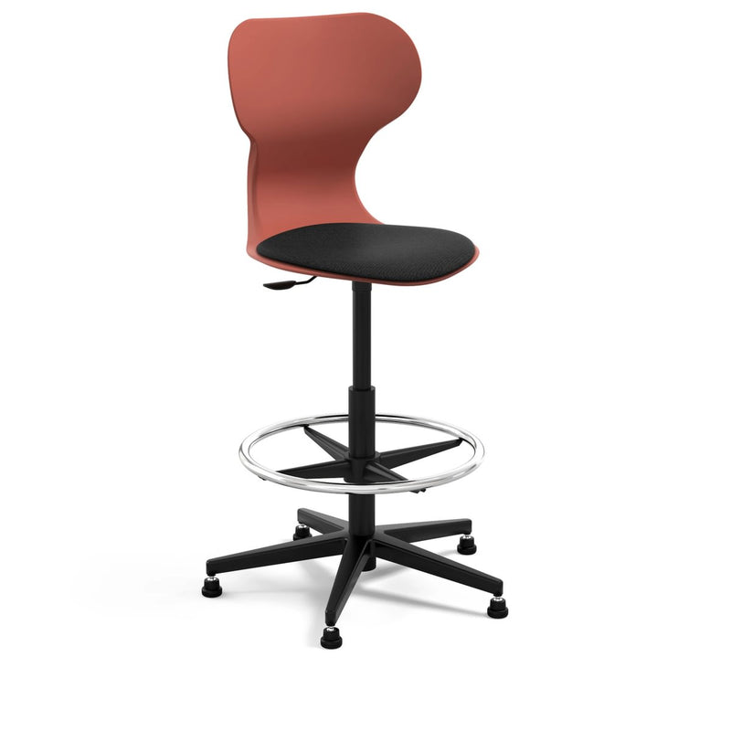 MIA STOOL - High swivel plastic stool with castors. Stroke gas lift. Terracotta red
