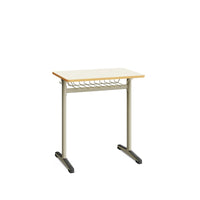 NAXEL -Single student desk. Metal frame Warm Gray. Tabletop Maple White. Rack drawer. Size 4