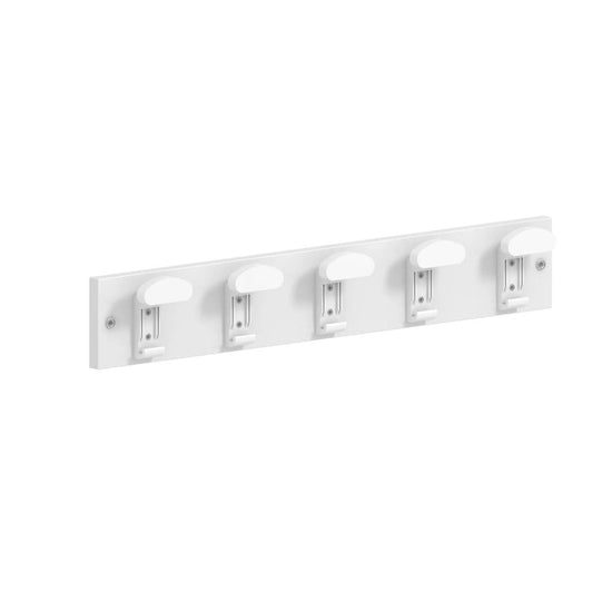 PEGGY - White wooden coat rack with 5 plastic white hooks.
