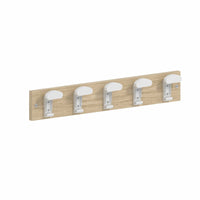 PEGGY - White wooden coat rack with 5 plastic white hooks.