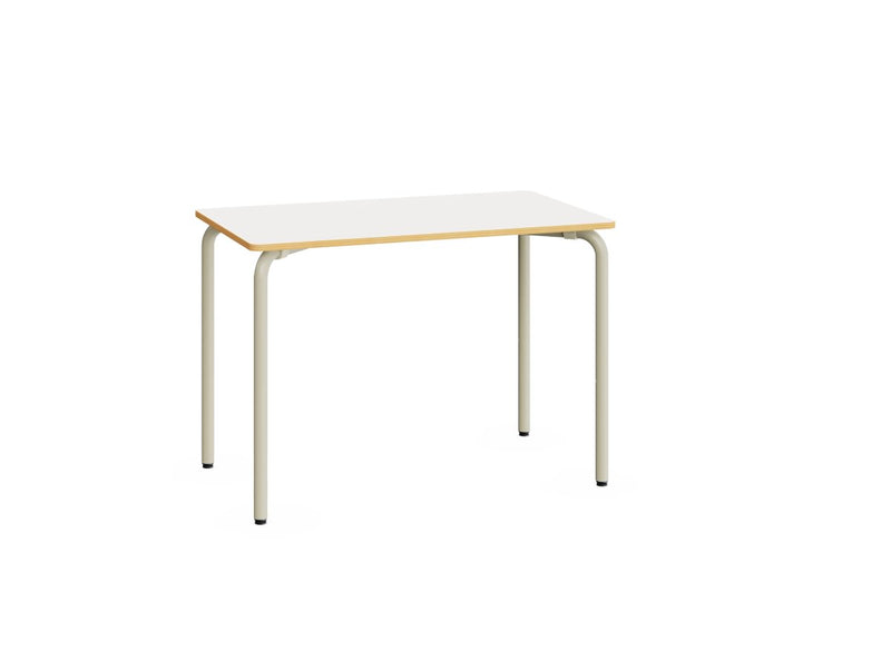 RECTANGLE - Table Metal Frame. Warm Grey. White Top + Plywood Edge 1214 X 814. T4