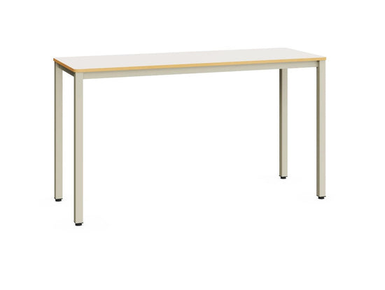 SPACE PLUS - Table Metal Frame. White + Plywood Edge, Warm Grey 1214 X 664 mm. T8