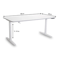 TONA – Height-Adjustable Table 118×55 cm – Birch Top – White Frame